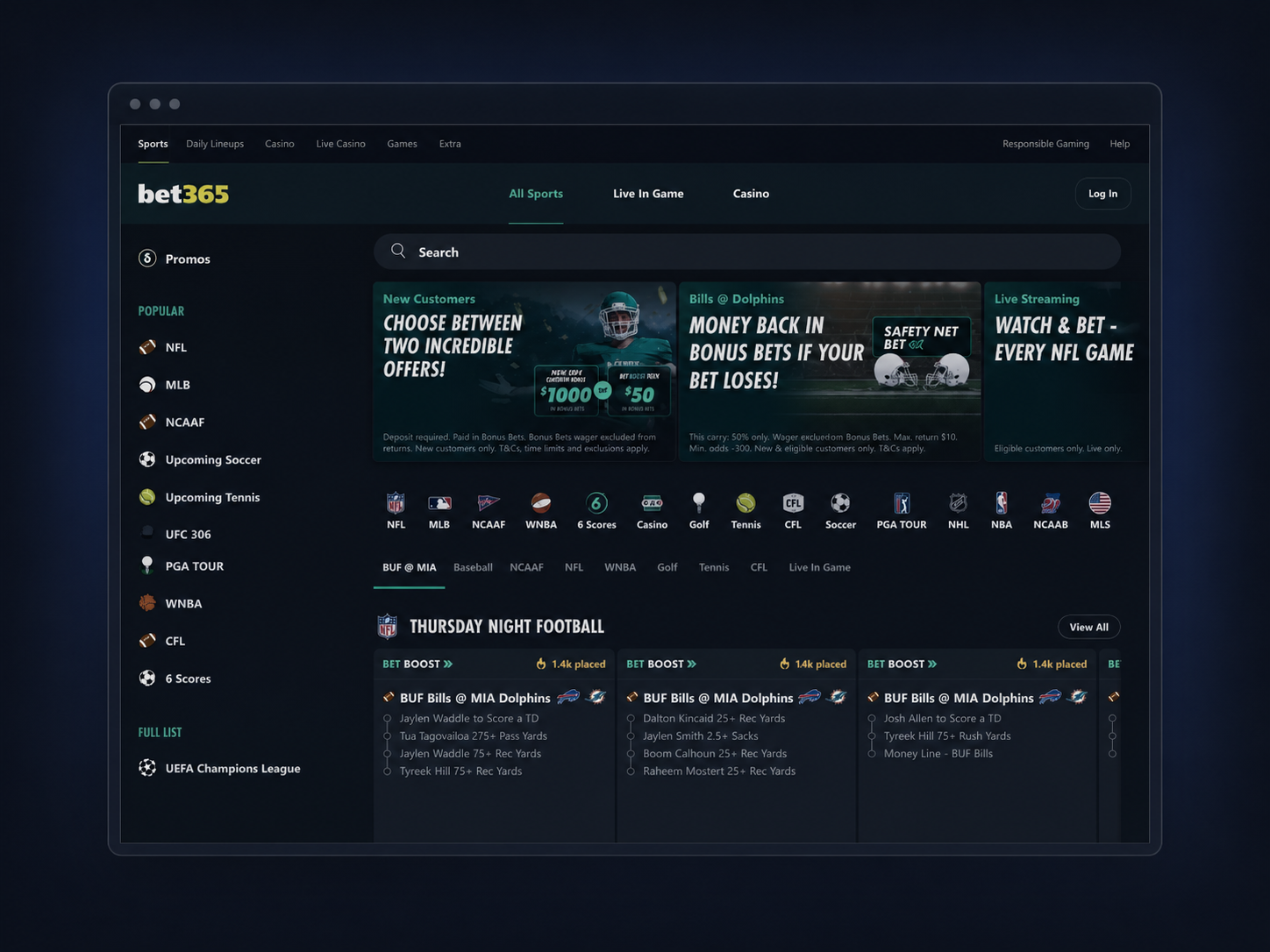 bet365 sports interface